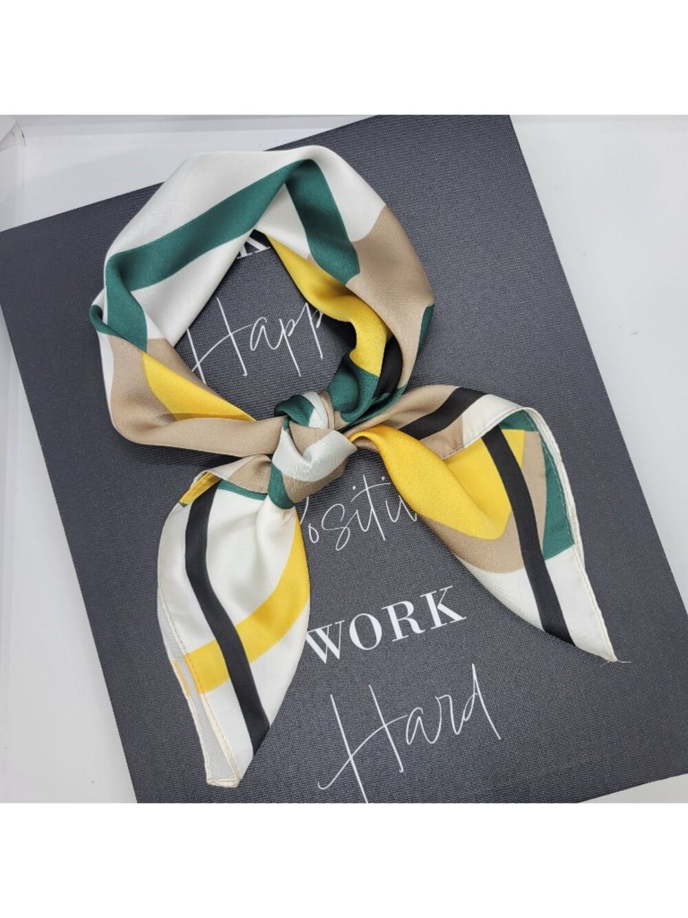 Minimalist Stylish New Elegant Bandana Square Scarf Yellow Green Silk Appearance
